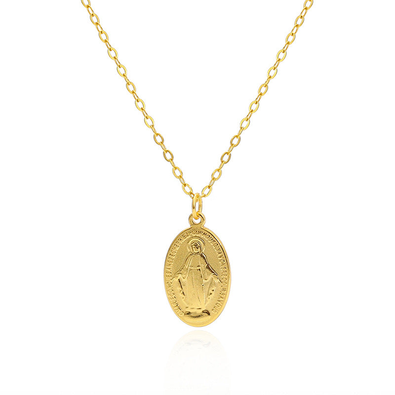 Gilded Virgin Mary necklace for women 925 sterling silver Virgin Mary coin collarbone chain